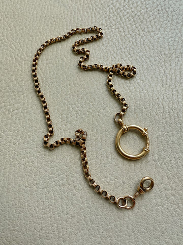 1891 Antique 18k Gold Watch Chain Necklace with Large Bolt Clasp - 18 inch length