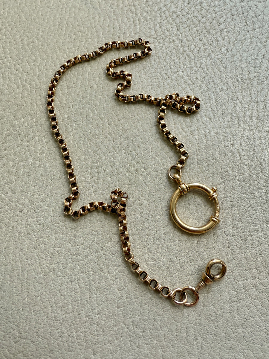 1891 Antique 18k Gold Watch Chain Necklace with Large Bolt Clasp - 18 inch length