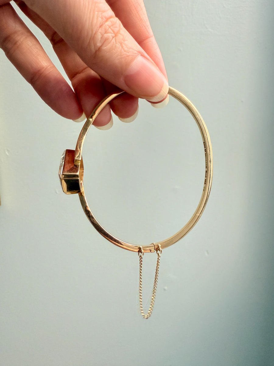 1944 Modernist Rock Crystal and 18k Gold Hinged Bangle by STIGBERT - 7.1 inch interior circumference