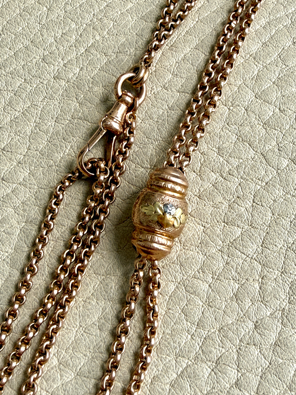 Victorian Era Antique 18k Gold Longuard Belcher Link Chain with Slider & Dog Clip - 33 inch doubled necklace length