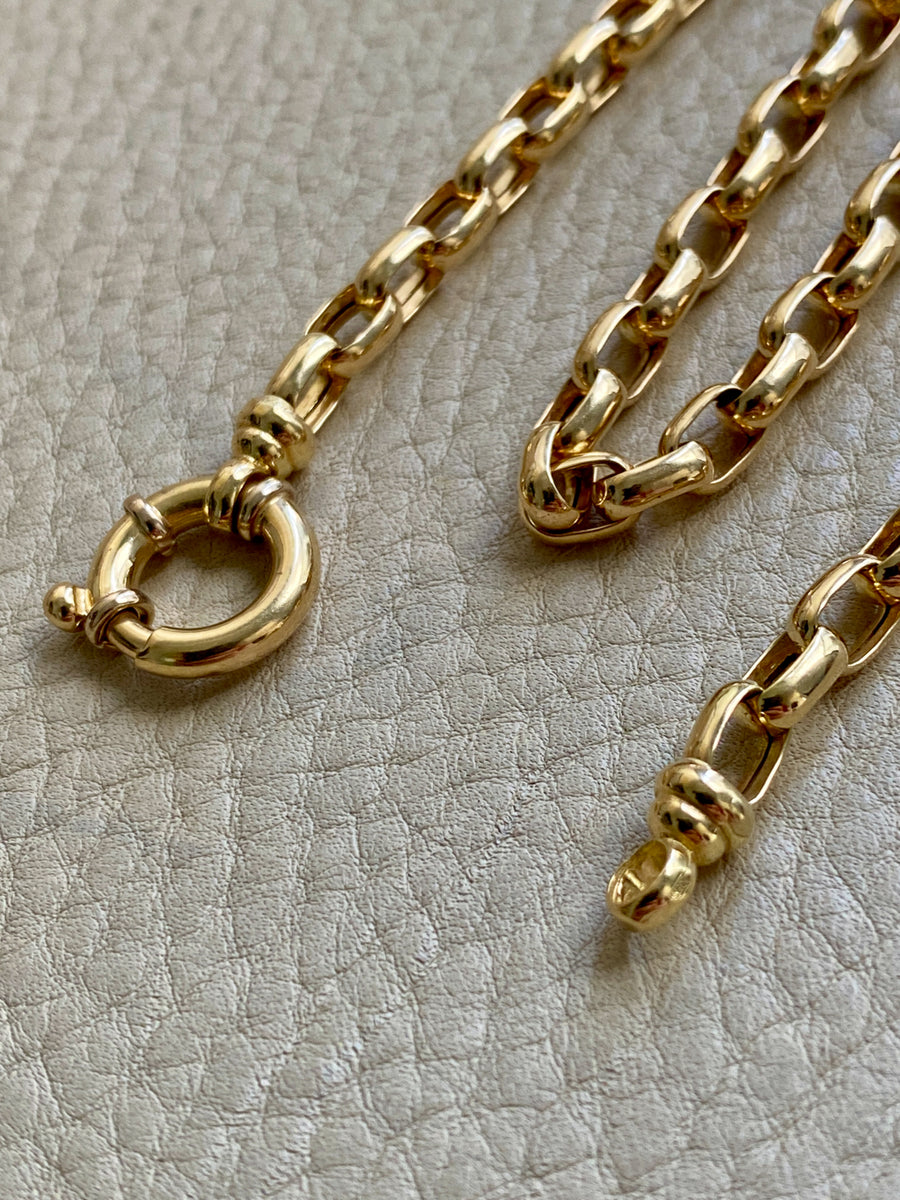 18k Gold Vintage Biker Link Watch Chain Necklace with Bolt Clasp- 19.5 inch length