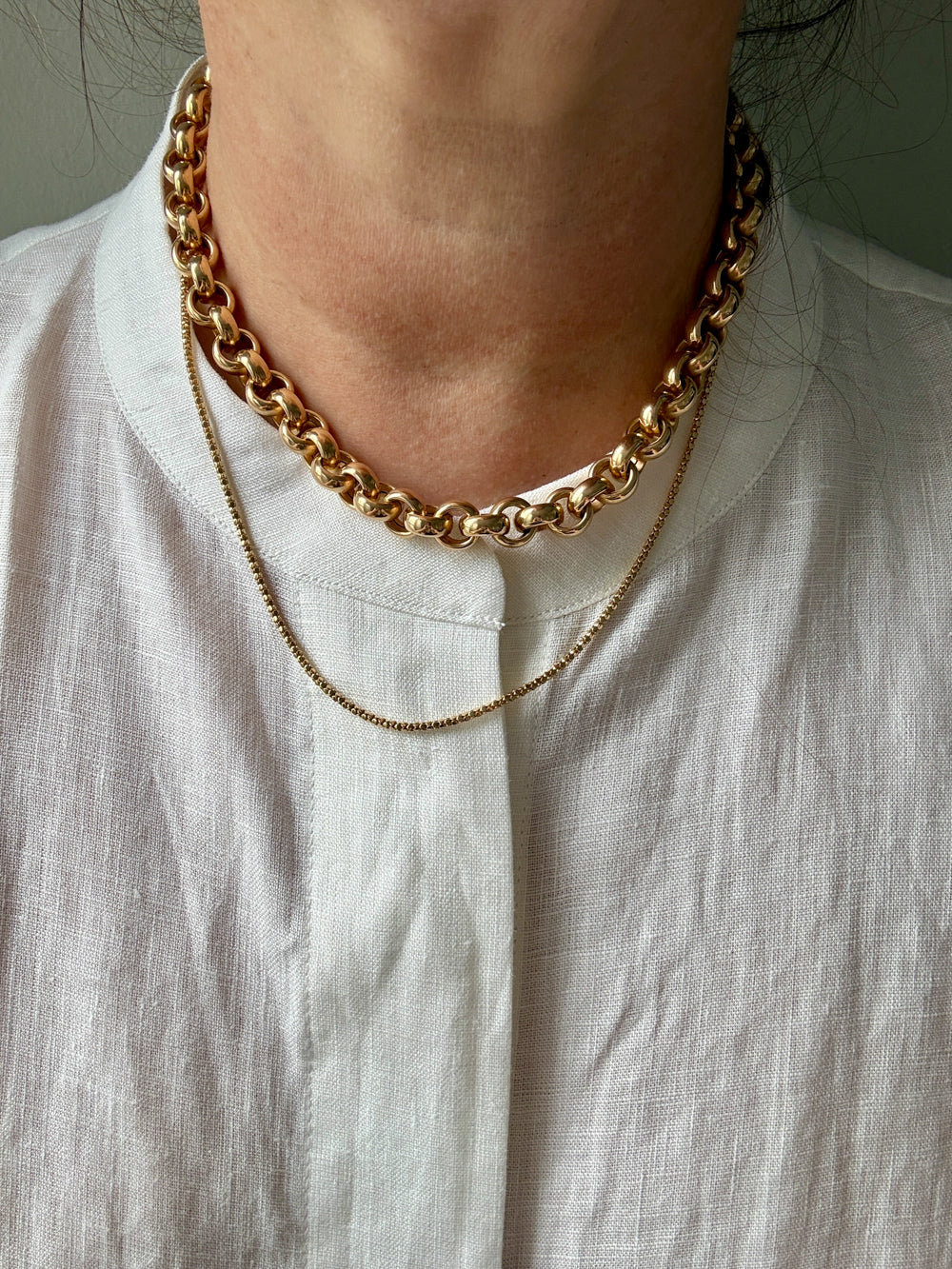 Chubby Vintage 18k Gold Rolo Link Chain Necklace – 16.9 Inch Length