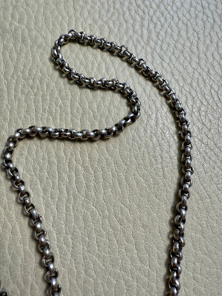 Lariat Style Antique Silver Rolo Link Necklace- 22.25 inch length
