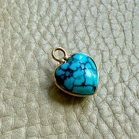 Puffy Vintage Turquoise Cabochon Bezel Set Heart Pendant 18k Gold – 0.8 inch drop