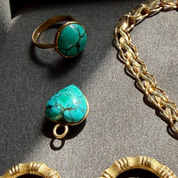 Puffy Vintage Turquoise Cabochon Bezel Set Heart Pendant 18k Gold – 0.8 inch drop