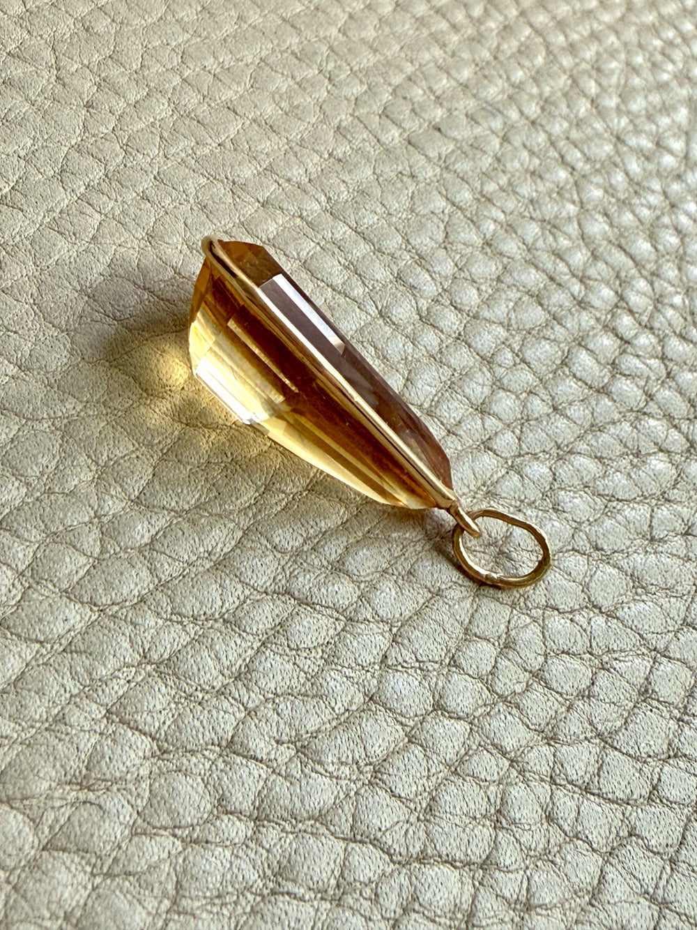 Midcentury Era 18k gold Large Droplet Faceted Citrine Pendant - 1.5 inch length