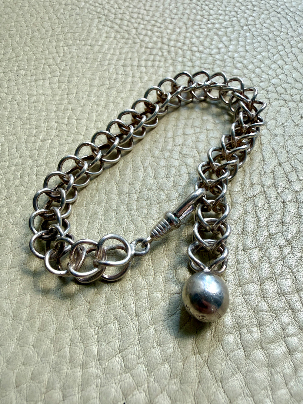 Danish Vintage Sterling Silver Open Foxtail Link Bracelet with Dog Clip - 9 inch adjustable length