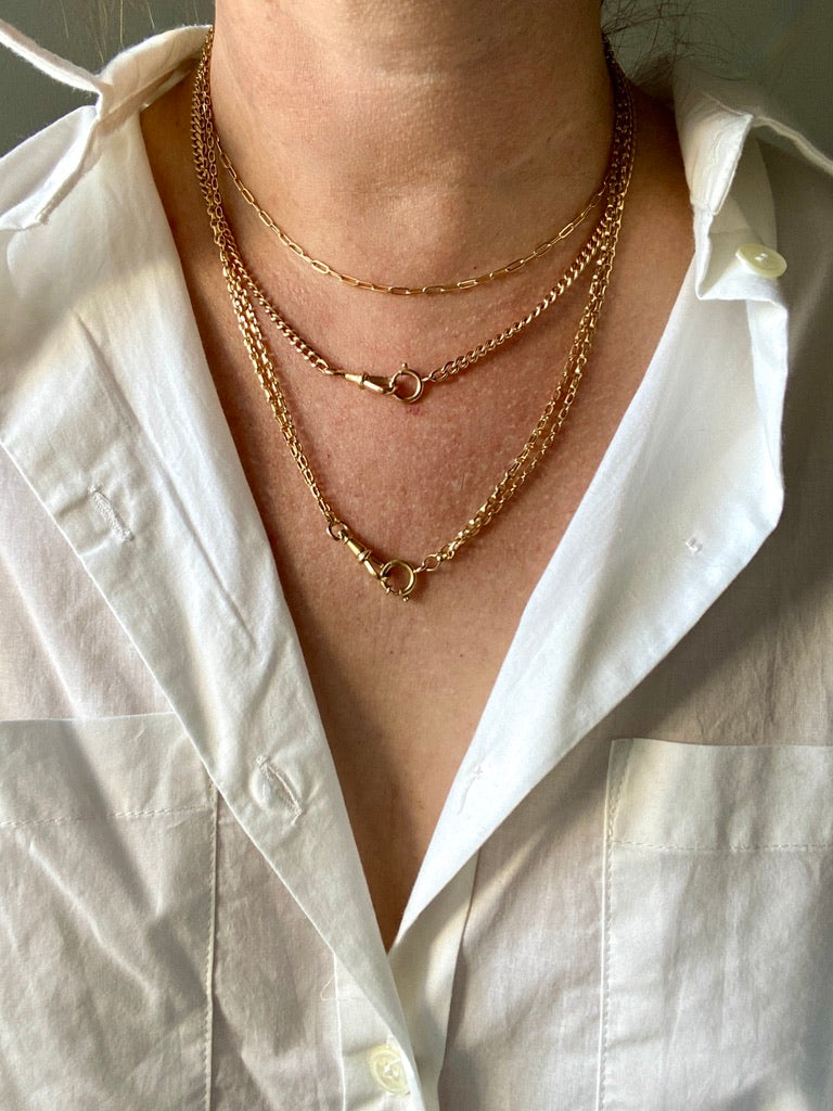 Skinny vintage paper clip chain in 18k gold - 15.6 inch length