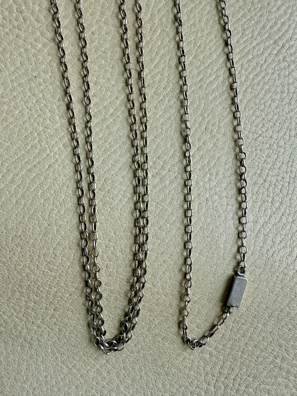1880 Antique Silver Link Longuard Chain Necklace with Coin Pendant - 61.75 inch length