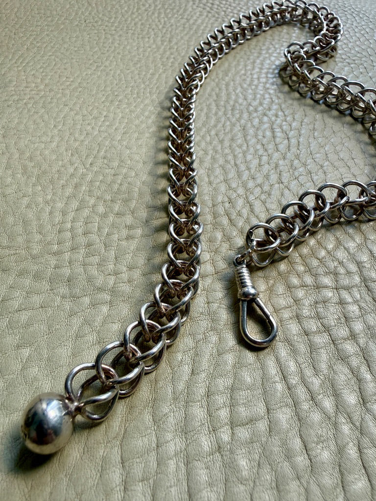 Danish Vintage Sterling Silver Open Foxtail Link Necklace with Dog Clip - 19 inch adjustable length
