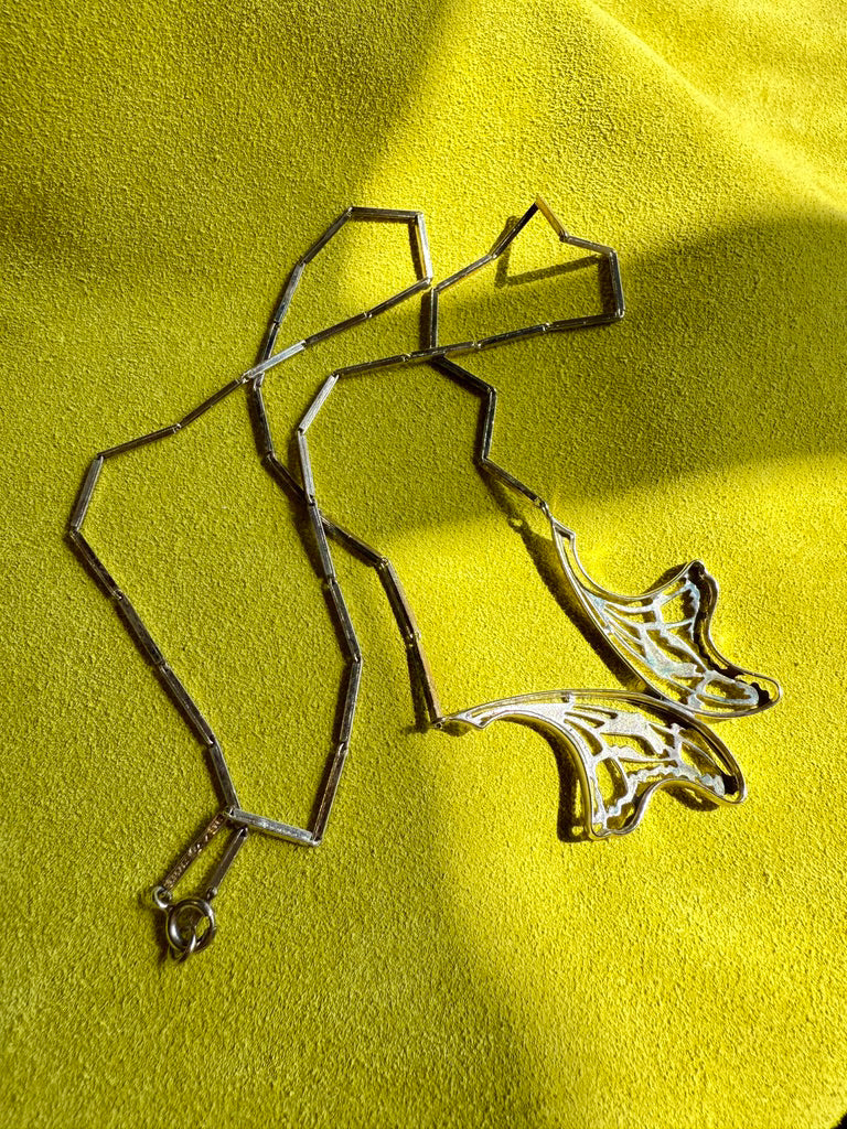 1984 Sterling Silver Butterfly Wing bar link Necklace BY ALTON - 24 inch length
