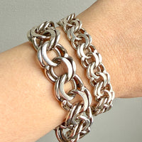 1976 Signed Heavy Swedish Double Curb Chain Silver Bracelet – 8.9 Inch Length