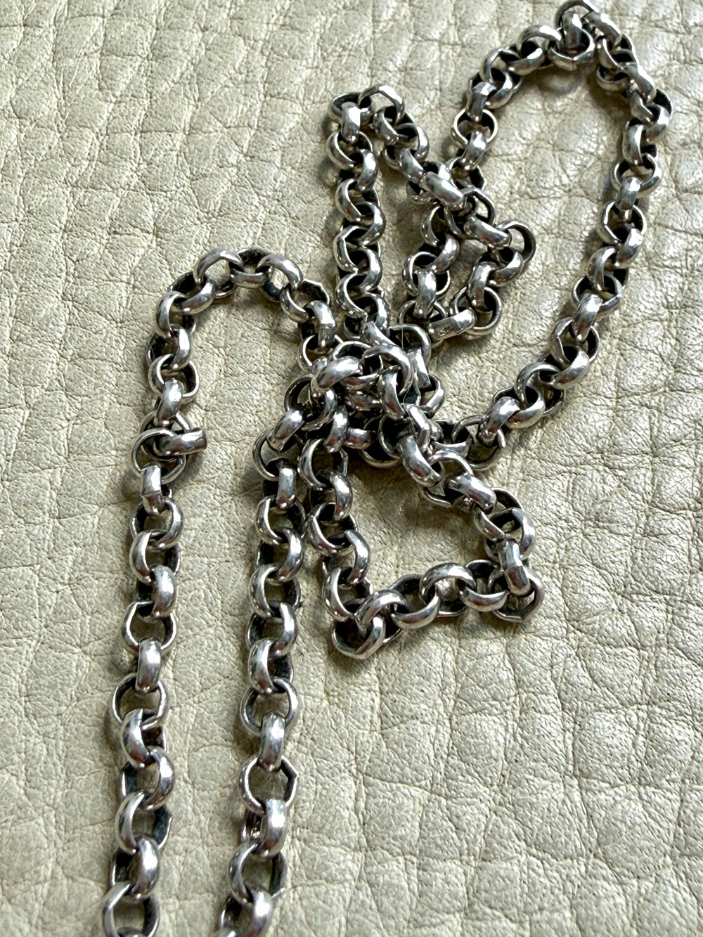 Vintage Silver Rolo Link Necklace- 23.6 inch length