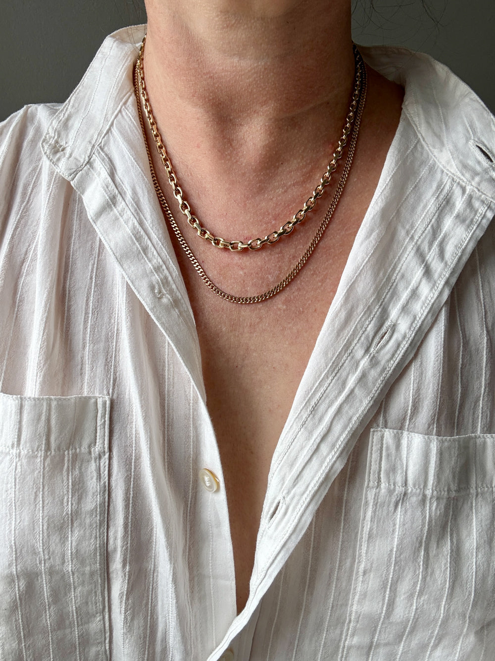 RARE Midcentury Era 14k gold Graduated Biker Link Necklace Signed Edvin Einar & C Larsen - 17.8 inch length