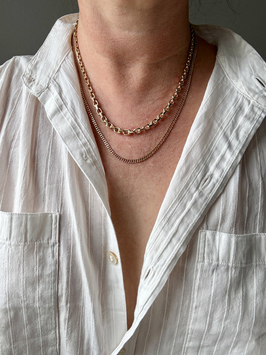 RARE Midcentury Era 14k gold Graduated Biker Link Necklace Signed Edvin Einar & C Larsen - 17.8 inch length