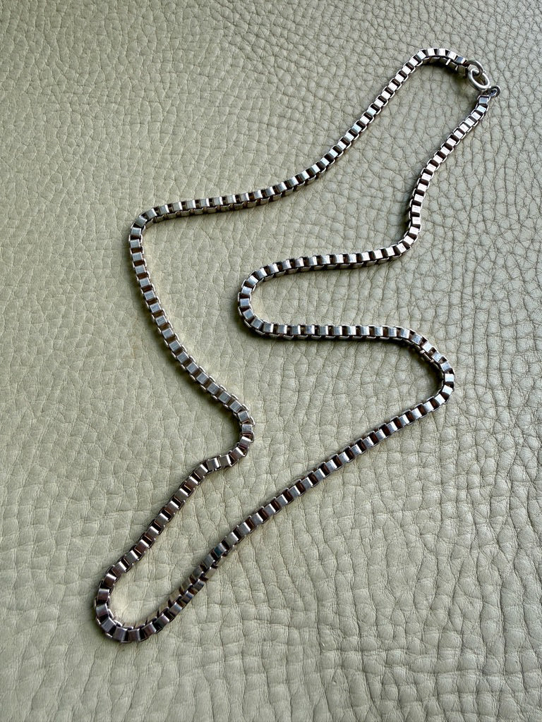 Chunky Vintage Box Chain Necklace in 835 Silver – 23.75 Inch Length
