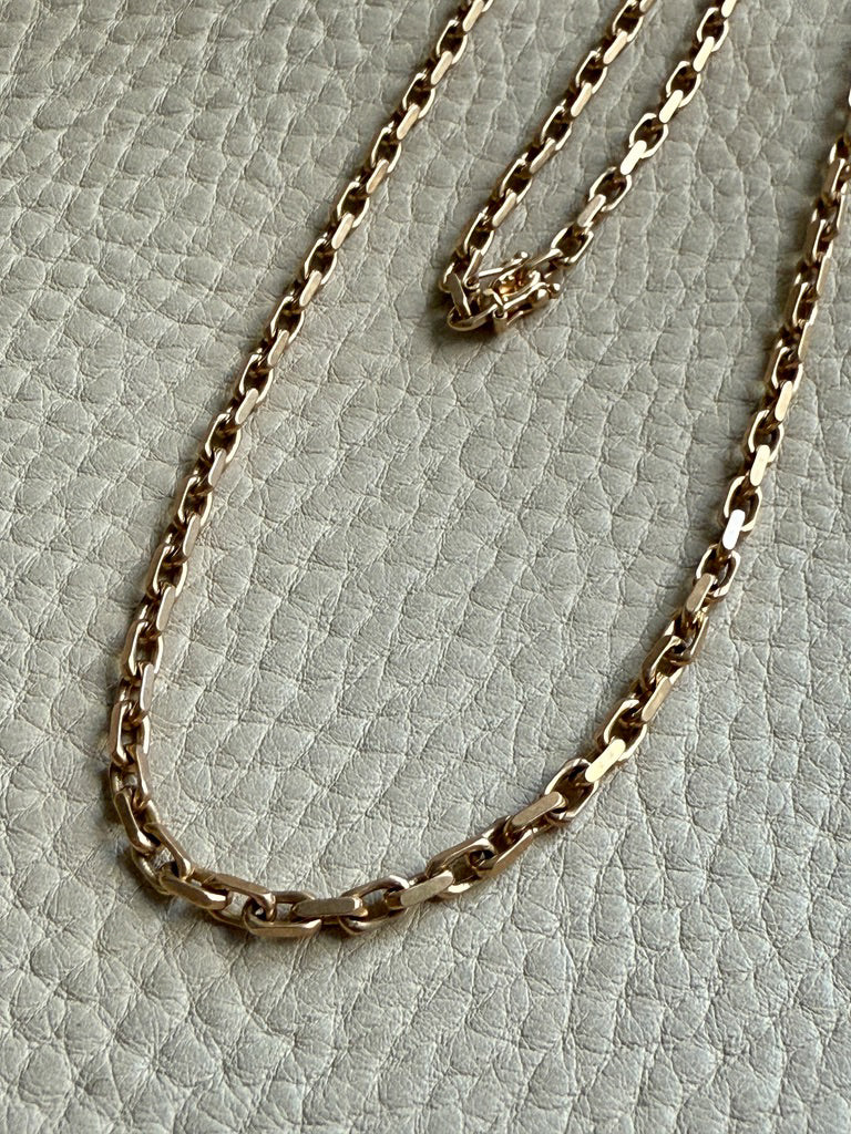 Longer Length 14k Gold Biker Link Necklace 3mm width - 22.2 inch length