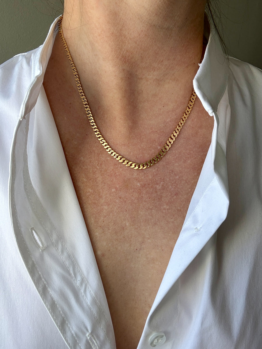 1923-1965 Swedish 18k gold pressed curb link necklace, graduated width - 17.3 inch length
