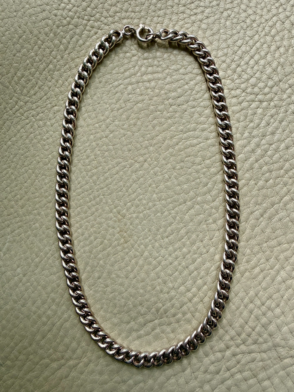 Midcentury Vintage Silver Chubby Curb Necklace - hollow links - 16.4 inch length