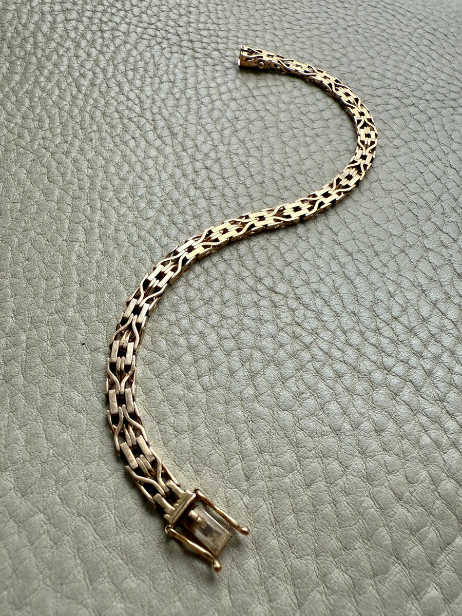 Slinky 18k Gold Vintage Bernhard Hertz Wishbone Link Bracelet - 7.5 inch length