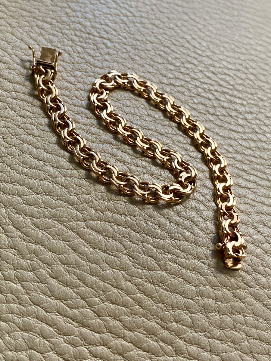 Vintage 1968 Double link solid 18k gold bracelet - 7.5 inch length