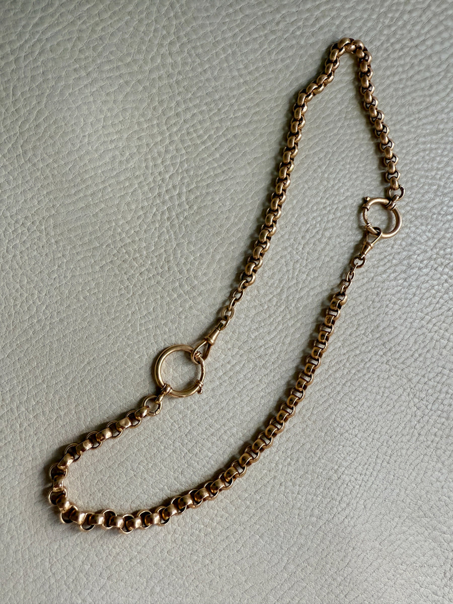 Antique 18k Gold Rolo Link Watch chain Necklace Setup with Large Bolt clasps - 21.75 inch total length