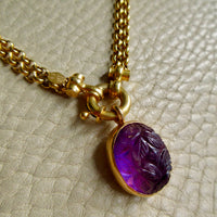 1979 Swedish Hand Carved Domed Amethyst Pendant 18k Gold – 1 inch drop