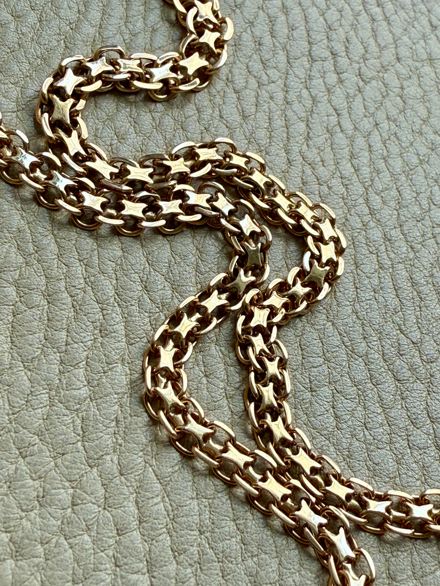 1960s era Graduated Star Link Necklace in 18k gold - 18 inch length