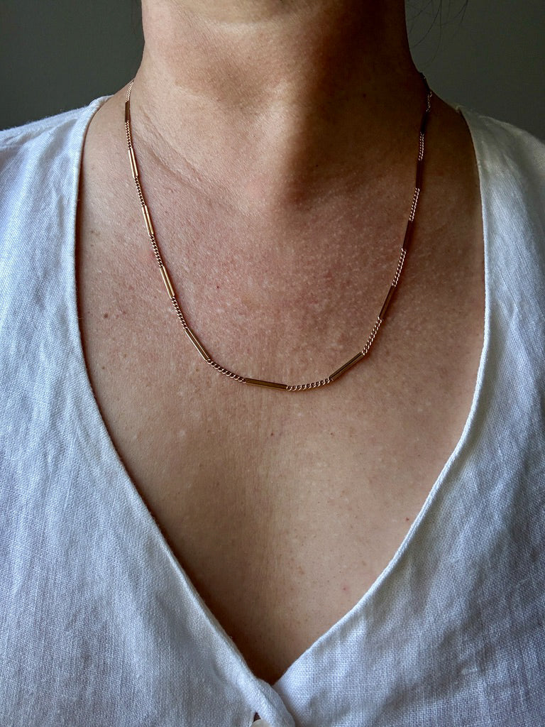 18k Gold Vintage Bar Link Variation Necklace - 21.75 inch length