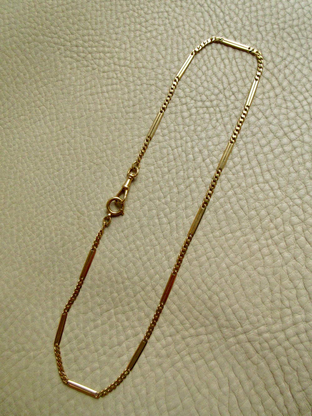 Antique Scandinavian 18k Gold Curb & Bar Link Watch Chain Necklace – 18.25 Inch Length