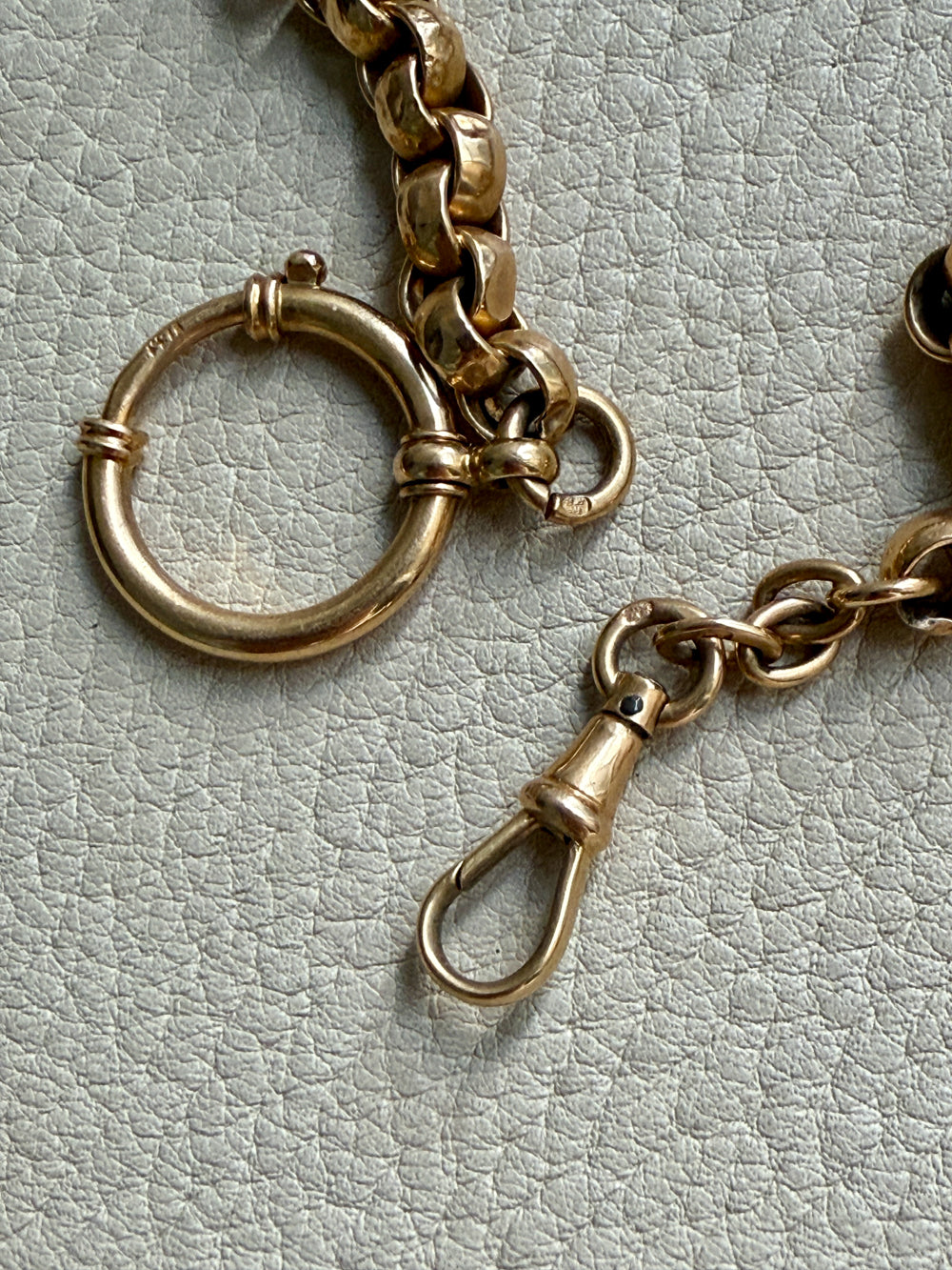 Antique 18k Gold Rolo Link Watch chain Necklace Setup with Large Bolt clasps - 21.75 inch total length