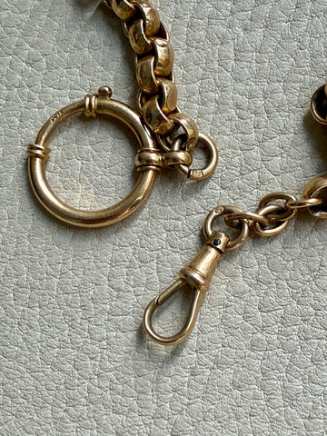 Antique 18k Gold Rolo Link Watch chain Necklace Setup with Large Bolt clasps - 21.75 inch total length