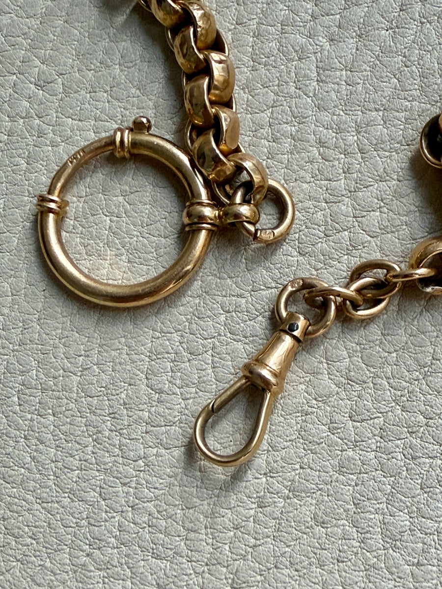 Antique 18k Gold Rolo Link Watch chain Necklace Setup with Large Bolt clasps - 21.75 inch total length