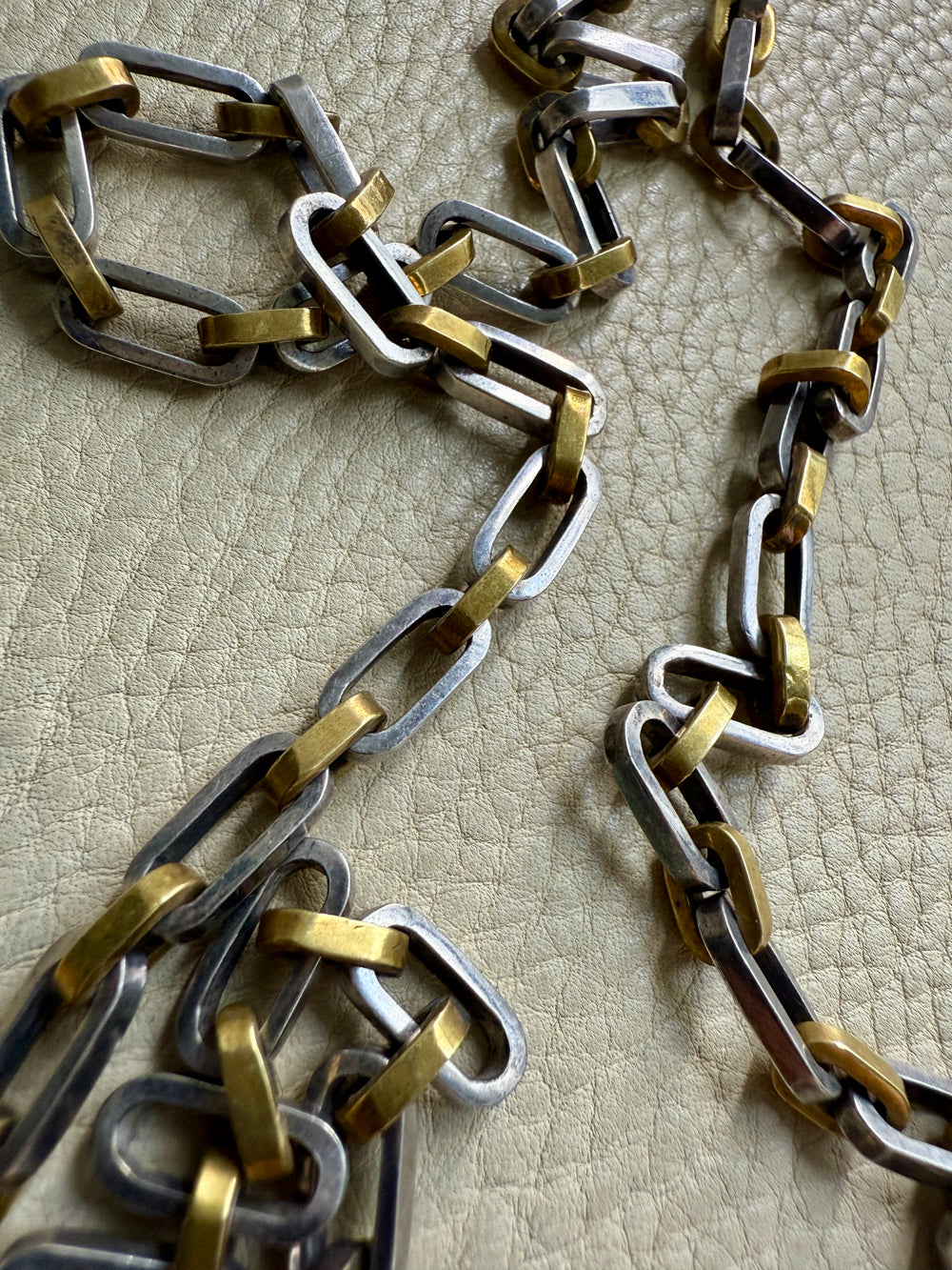 UNIQUE Chunky Sterling Silver with Alternating Gilt Links - Taxco Link Necklace - 24 inch length