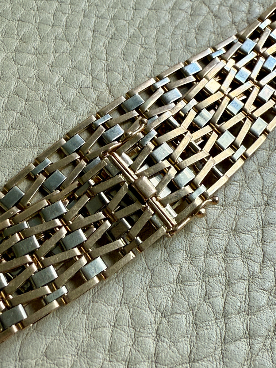 Phenomenal Geometric Link Bracelet in Mixed 18k solid gold - Vintage Scandi - 7.2 inch length
