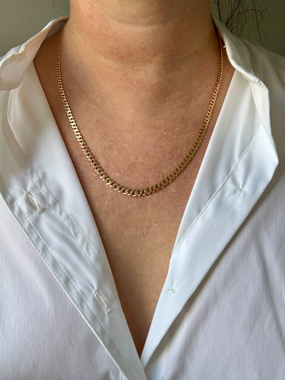 Swedish Vintage 18k Yellow Gold Graduated Pressed Curb Chain Necklace - 20.3 inch length