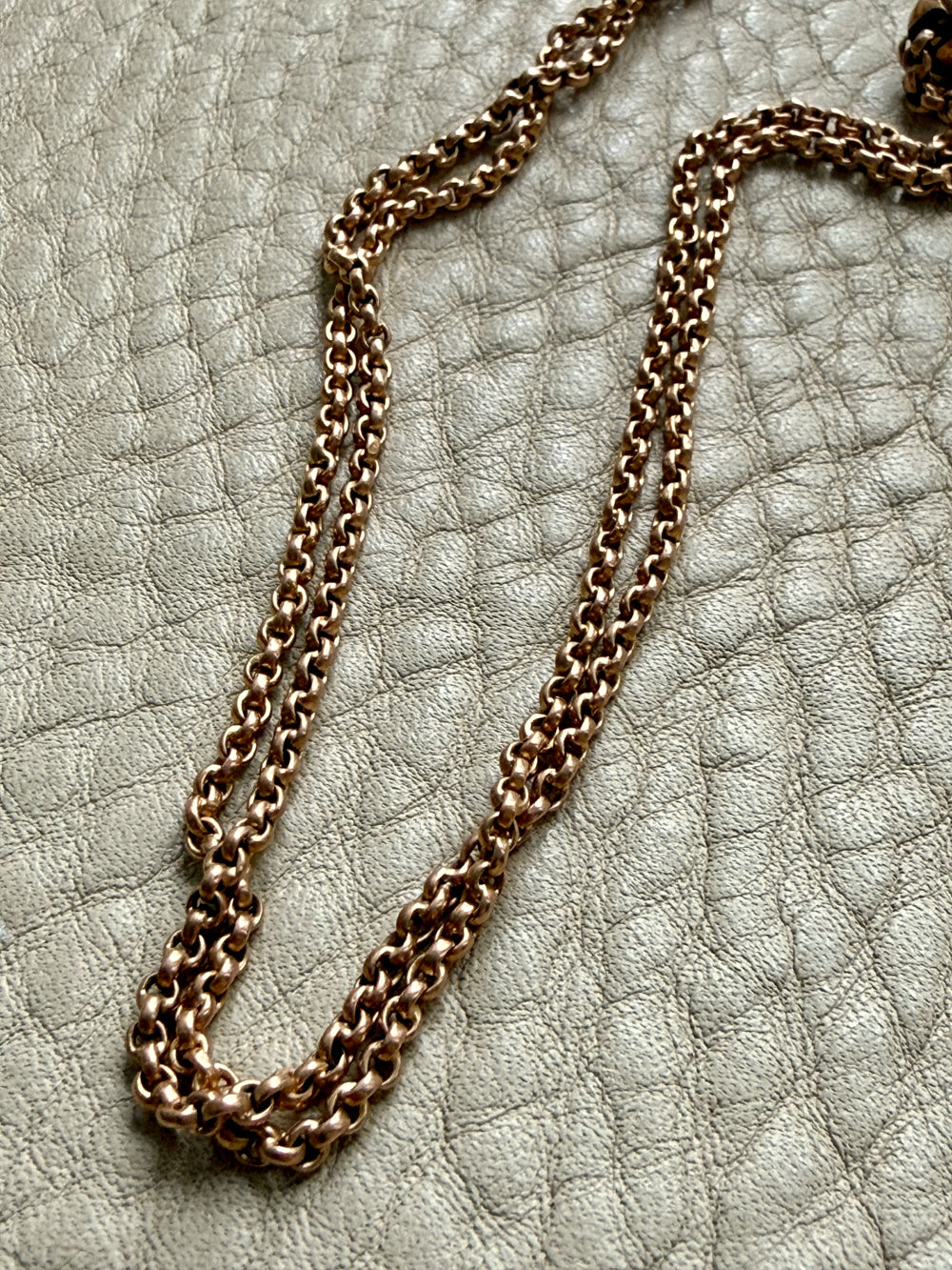 Victorian Era Antique 18k Gold Longuard Belcher Link Chain with Slider & Dog Clip - 33 inch doubled necklace length
