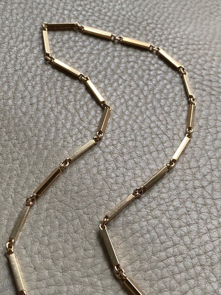 Modernist 18k solid gold bar link chain necklace - Made in 1961 - 17.5 inch length