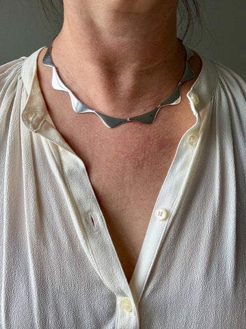1960s era Wing Link Sterling Silver Collar Necklace - 15-18 inch adjustable length