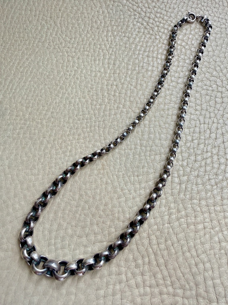 Silver Rolo Link Necklace Graduated Width - 16.8 inch length