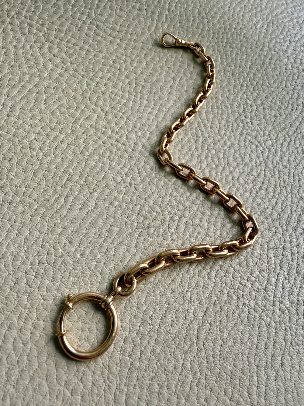 18k Gold Antique Rounded Biker Link Watch Chain Necklace Extender or Bracelet with Large Bolt Clasp - 9.2 inch length