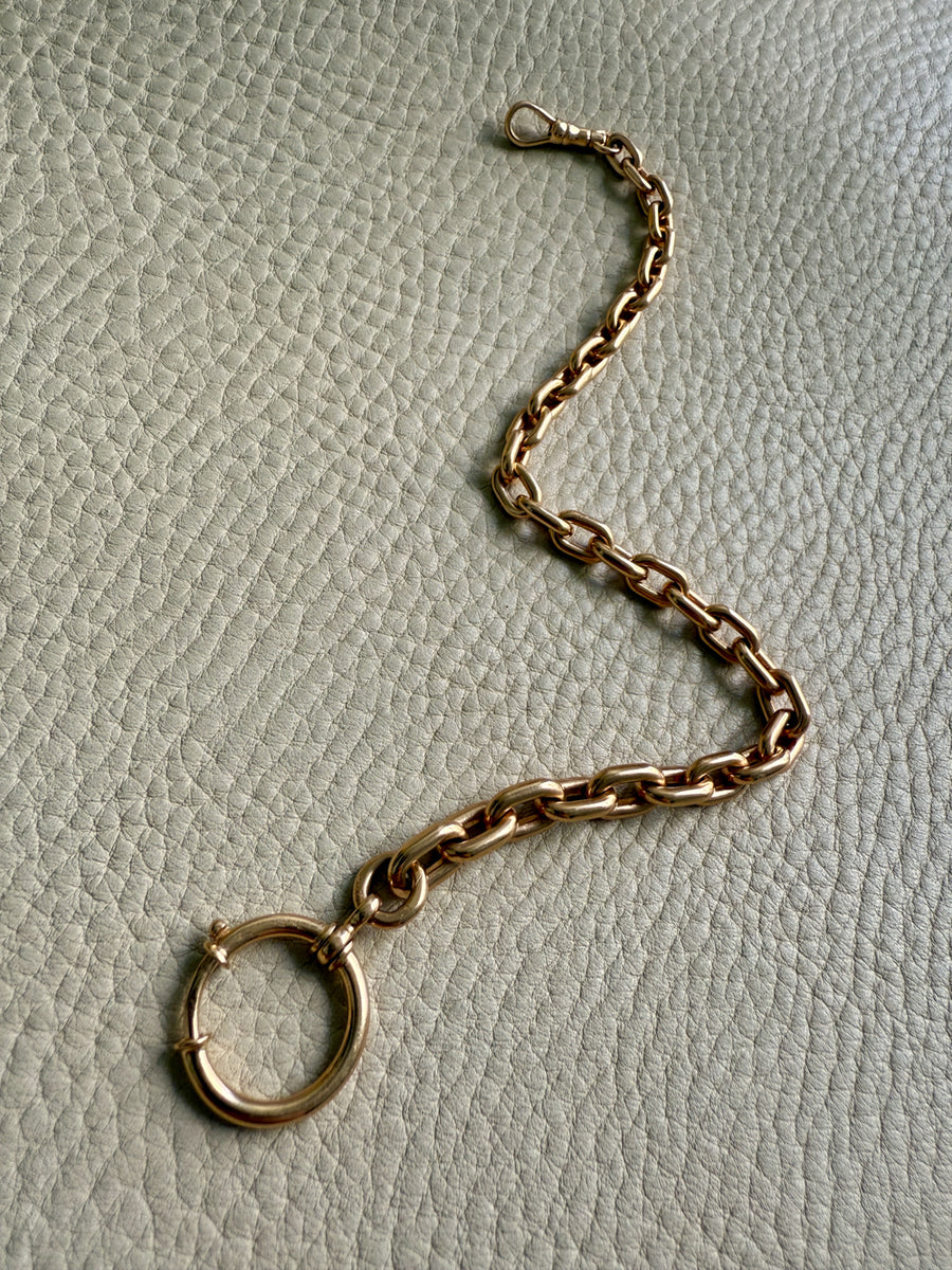 18k Gold Antique Rounded Biker Link Watch Chain Necklace Extender or Bracelet with Large Bolt Clasp - 9.2 inch length