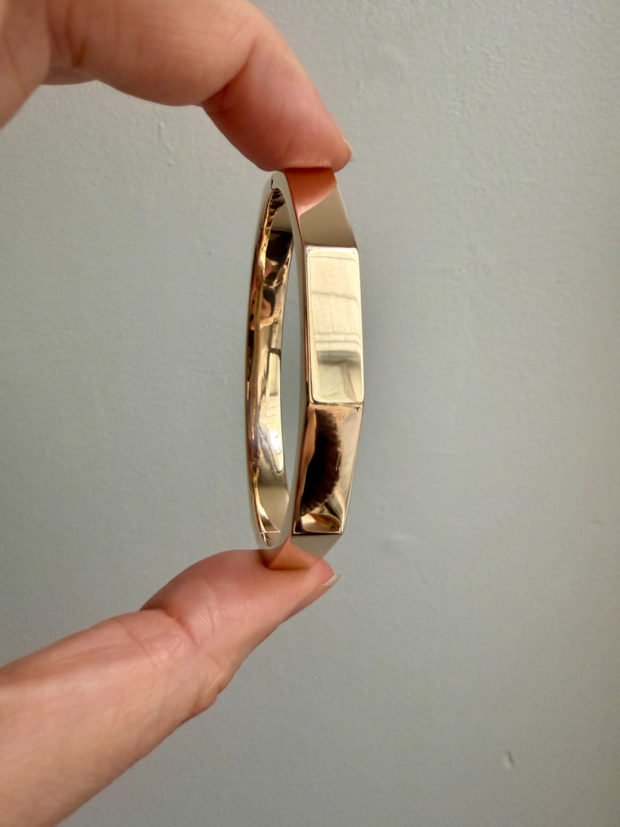 SPECTACULAR!! 10 Sided Geometric Hinged Bangle in 14k Yellow Gold - 1970s era - by Fleming Lund- 6.75 inch