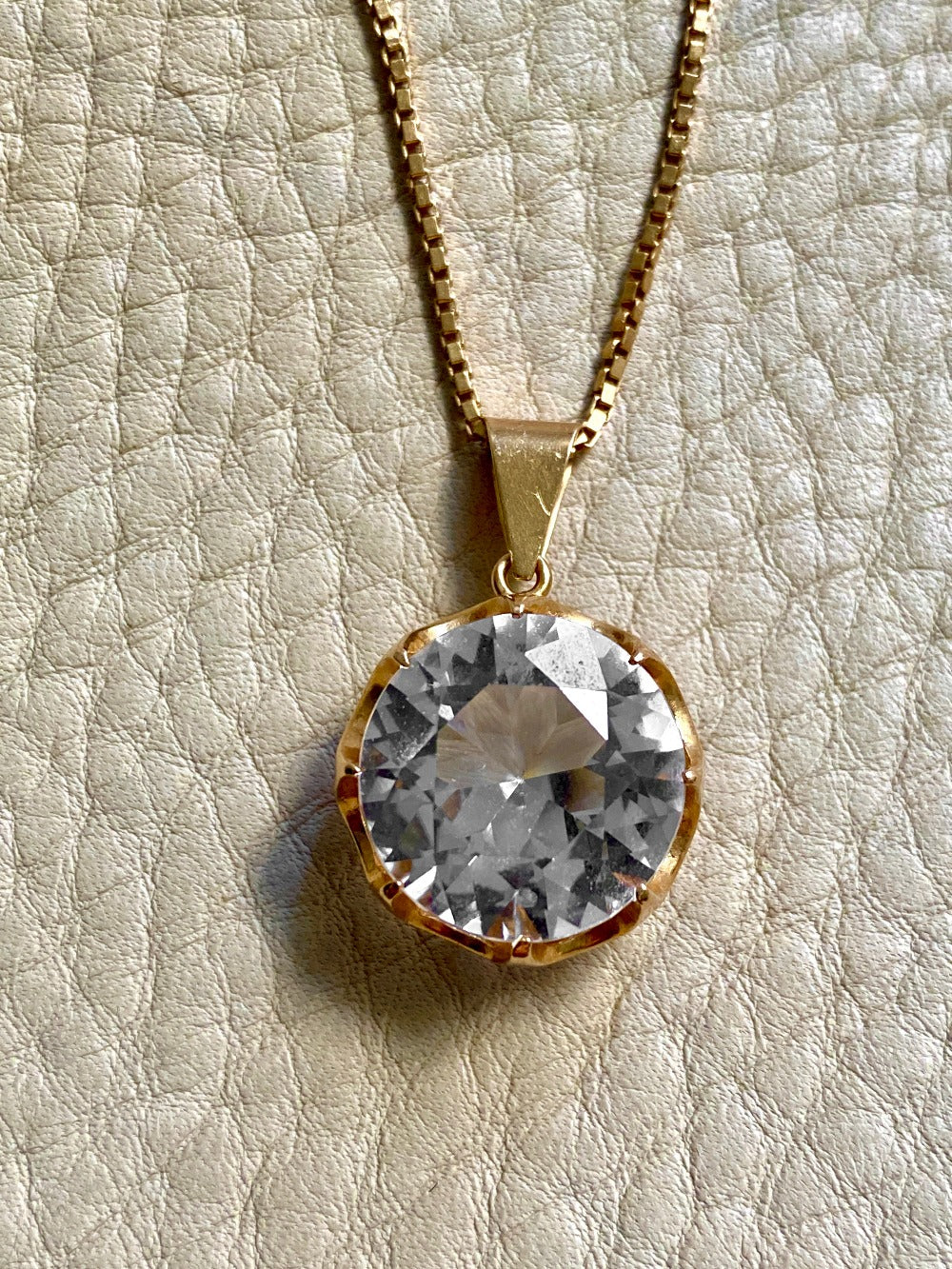 Crystal Swedish pendant necklace - Solid 18k gold - Made in 1975