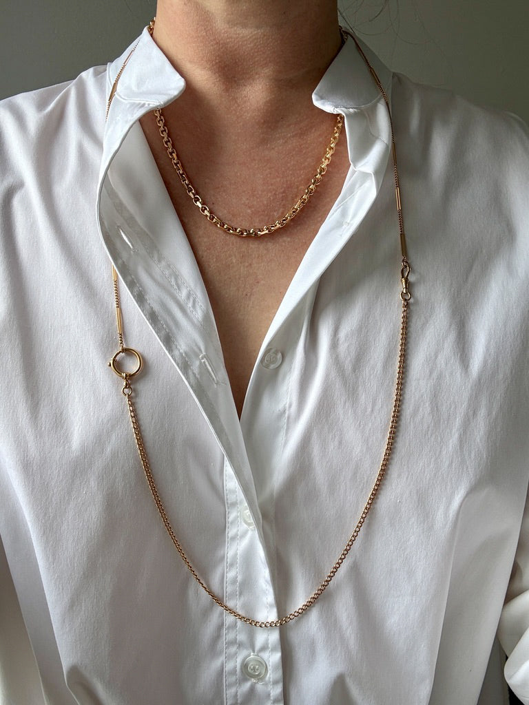 1899 Antique Swedish 18k Gold Curb Link Watch Chain Necklace - 15.8 inch length