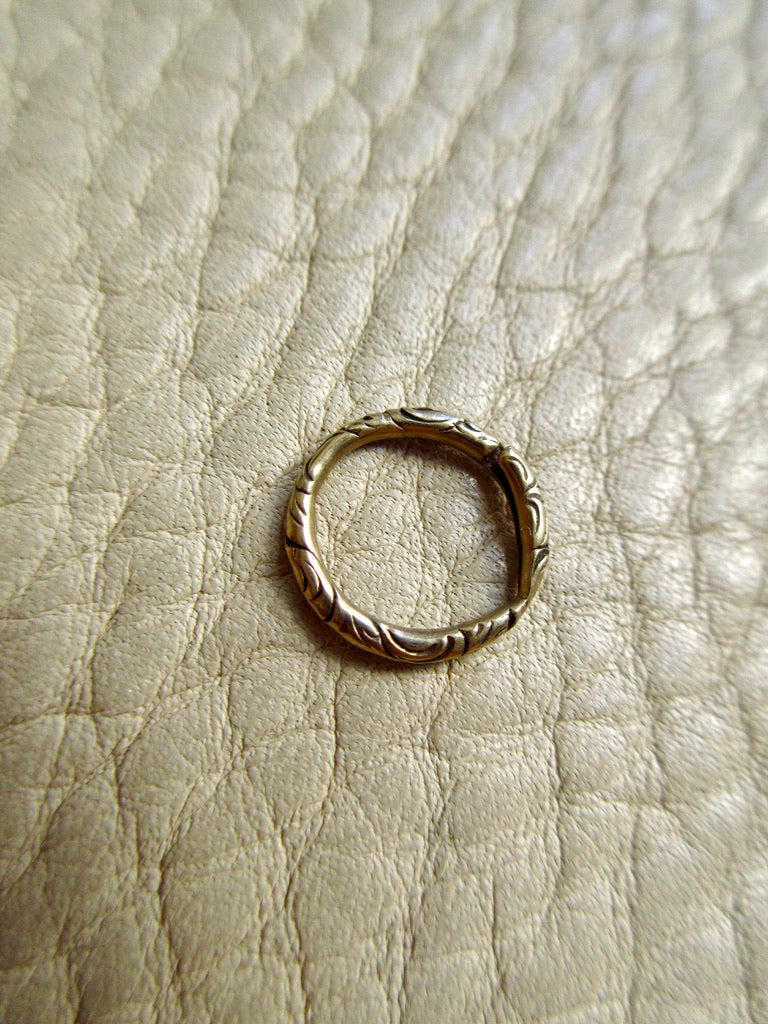 9k Gold Georgian era Split Ring Charm Holder with floral engraving n- 0.5 inch diameter
