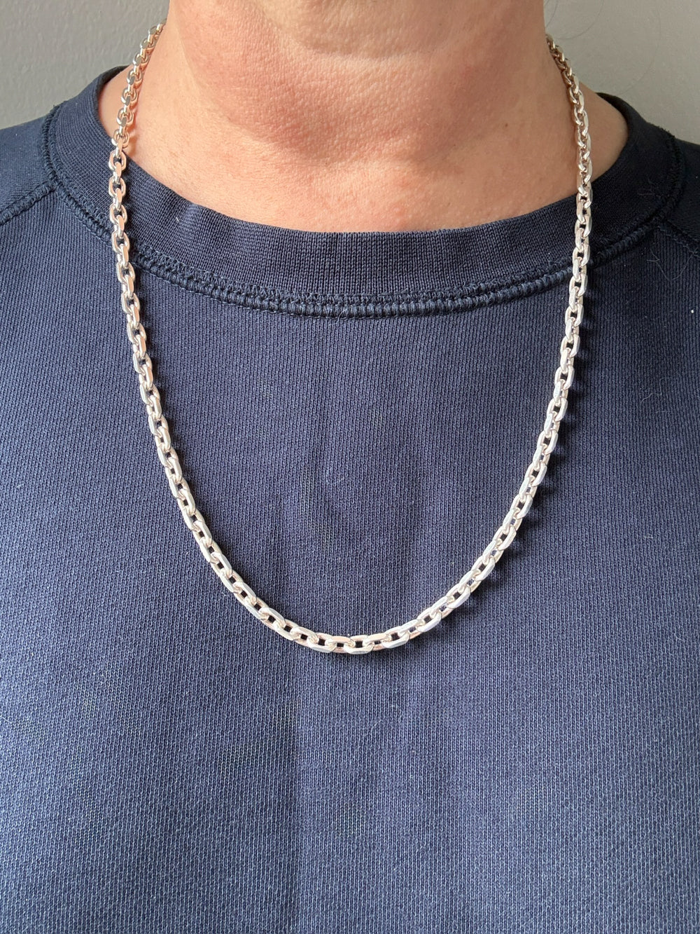 Sterling Silver Biker Link Chain Necklace - 23.6 inch length