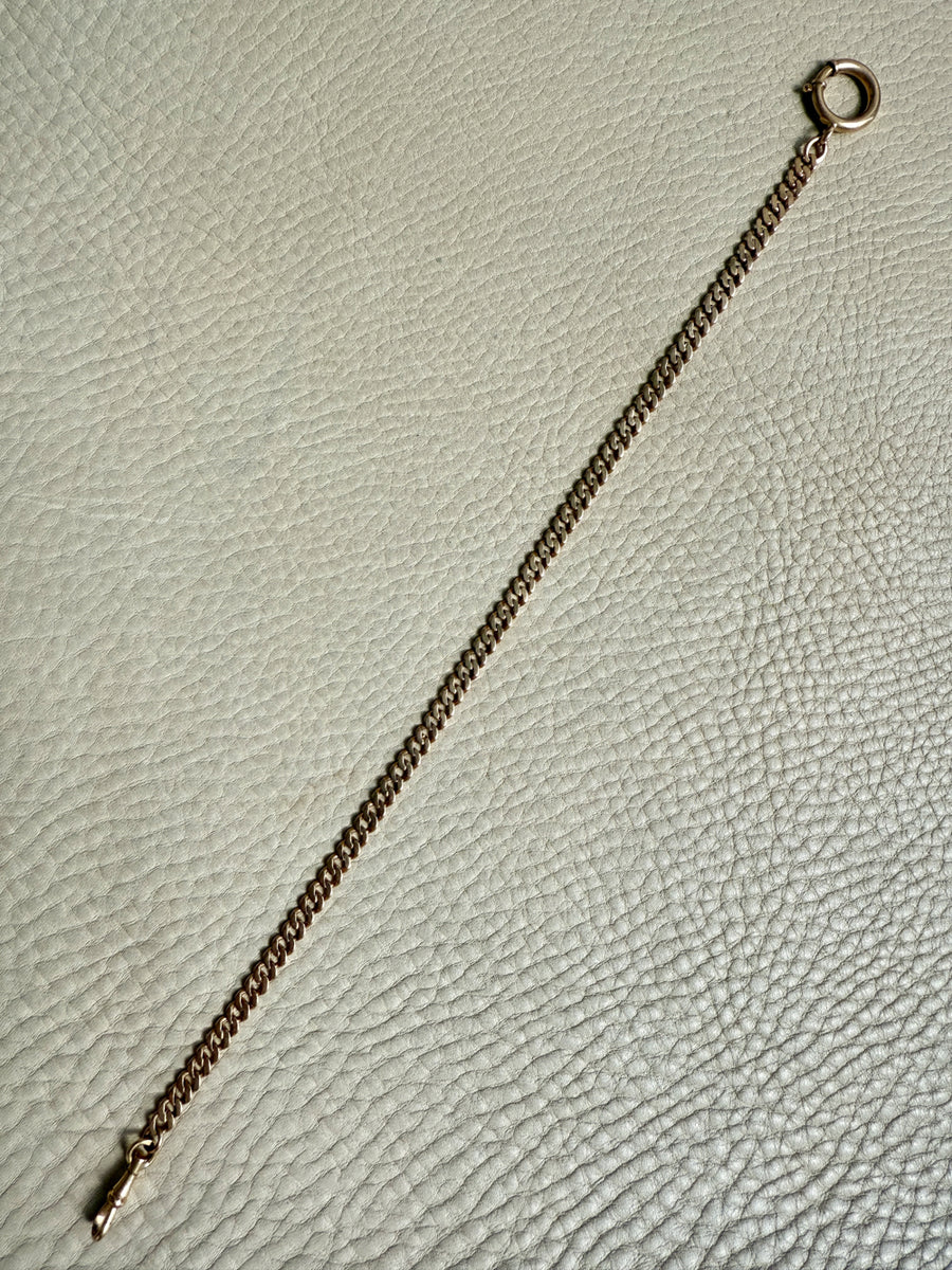 Antique 18k Gold Curb Link Watch Chain Necklace Extender with Large Bolt Clasp - 11 inch length