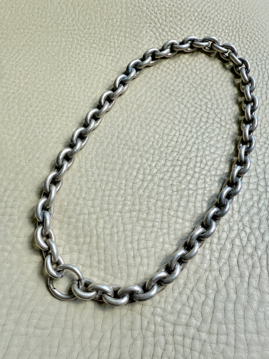 Antique Puffy Oval link Silver Chain with push clasp - 18” length