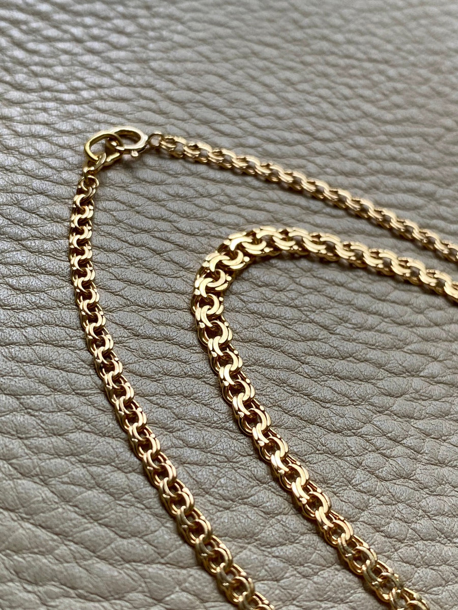 20.5 Inch longer length!  Vintage Swedish Double-link necklace - Solid 18k gold